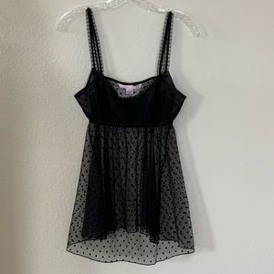 Victoria's Secret Black Sheer Swiss Dot Polka Dot Camisole Babydoll Gown size M